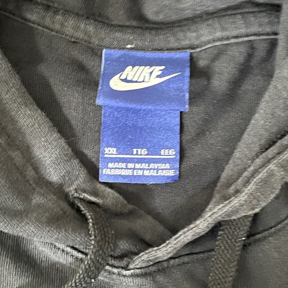 Nike Black Long Sleeve Hooded T Shirt Size XXL Cotton Made in Malaysia *Stain - Picture 4 of 11